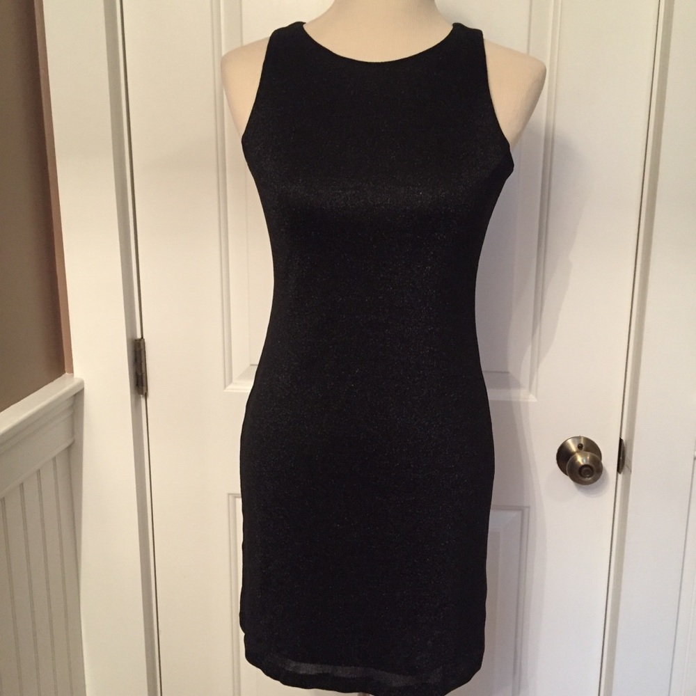 BIANCA NERO DRESS LBD MINI BLACK SILVER SPARKLE SLEEVELESS Size S